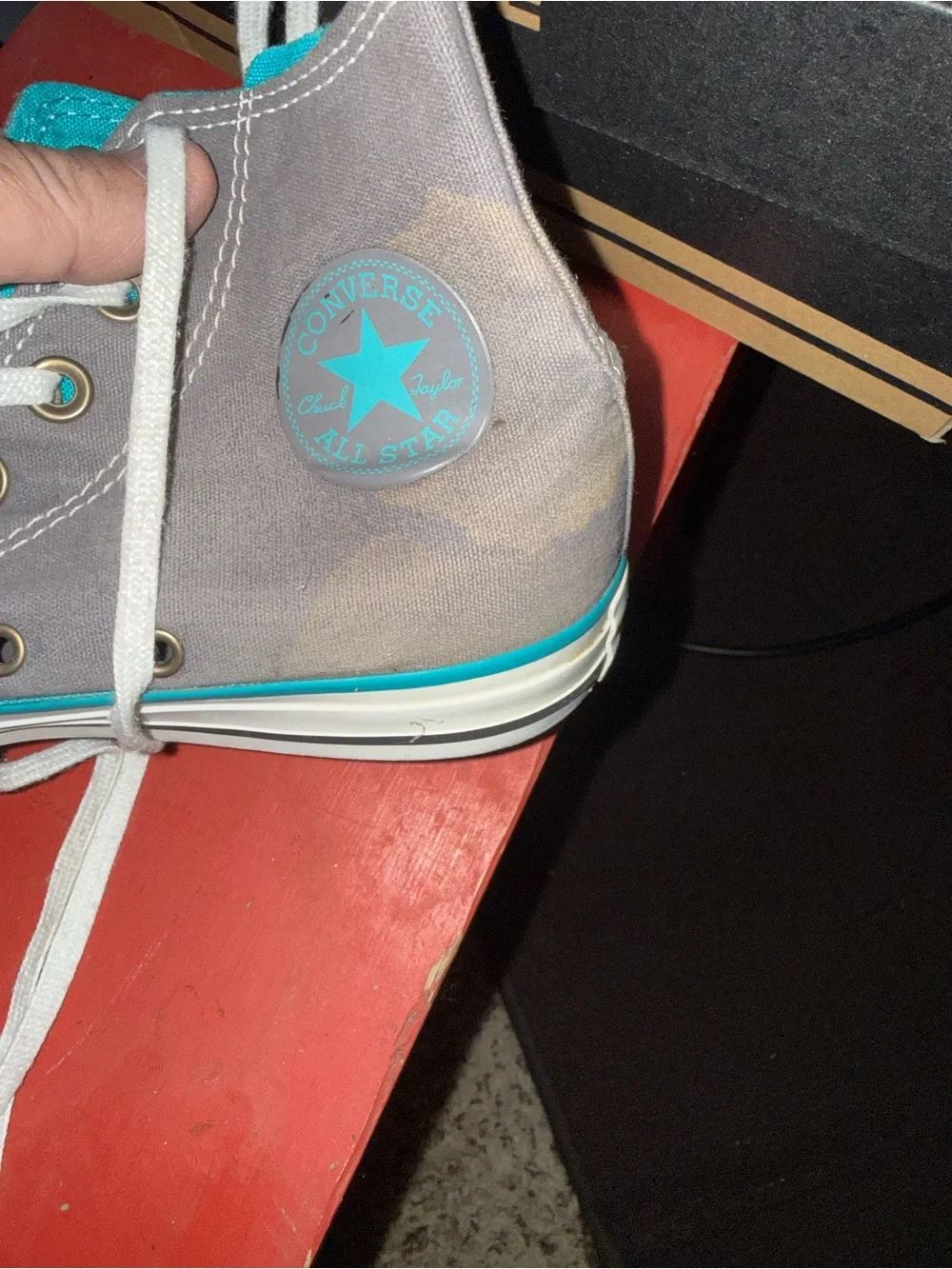 Converse Kids Gray High-Top Sneakers with Teal Accents